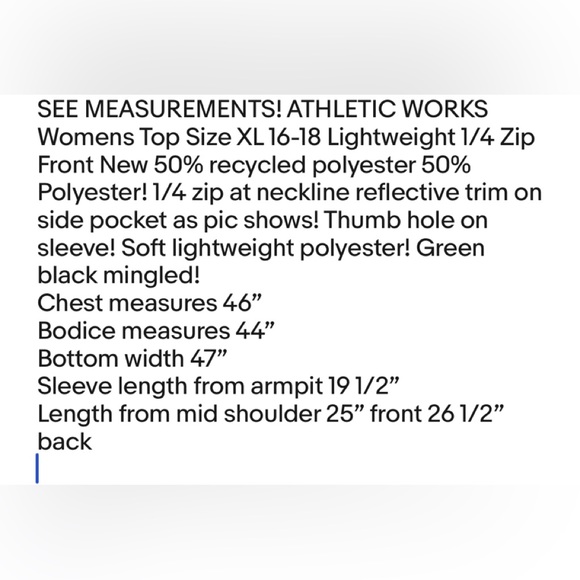 ATHLETIC WORKS Womens Top Size XL 16-18 Lightweight 1/4 Zip Front New - Picture 10 of 10